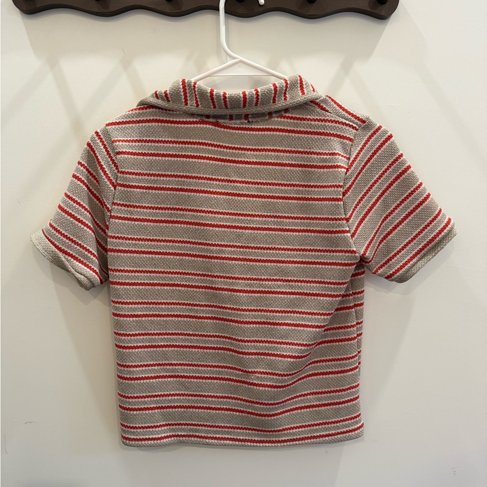 Zara Retro Striped V-Neck Short Sleeve Top - Picture 5 of 5